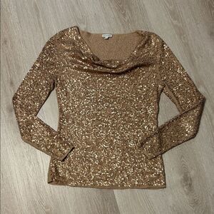 Boston Proper Long Sleeve Sequin Cowl Neck Lightweight Sweater sz Medium